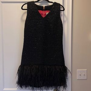 Black V-neck shift dress with feather fringe